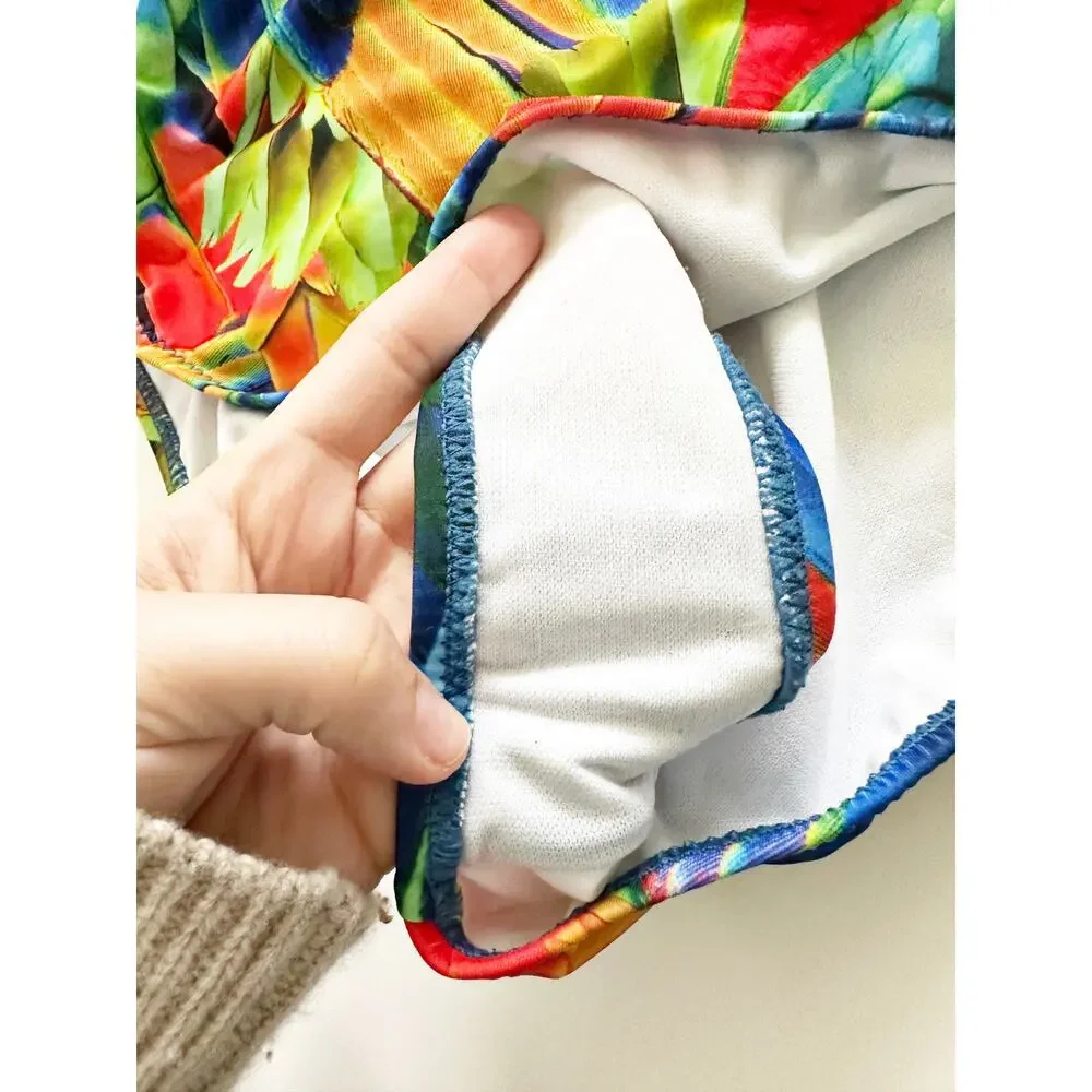 ABS by Allen Schwartz Tropical Parrot Print One Shoulder‎ One Piece Swimsuit 4